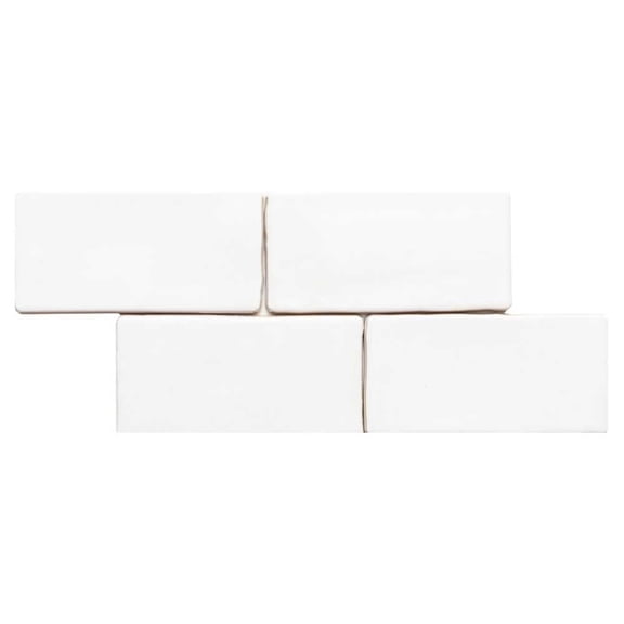 The Tile Life Talavera 3" x 6" White Handmolded Look Glossy Ceramic Tile Sample, 1 Piece
