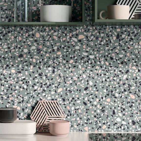 The Tile Life Terrazzo 2.0 4" x 4" Classic Green Matte Porcelain Tile Sample, 1 Piece