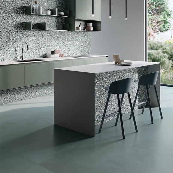 The Tile Life Terrazzo 2.0 4" x 4" Green Matte Porcelain Tile Sample, 1 Piece