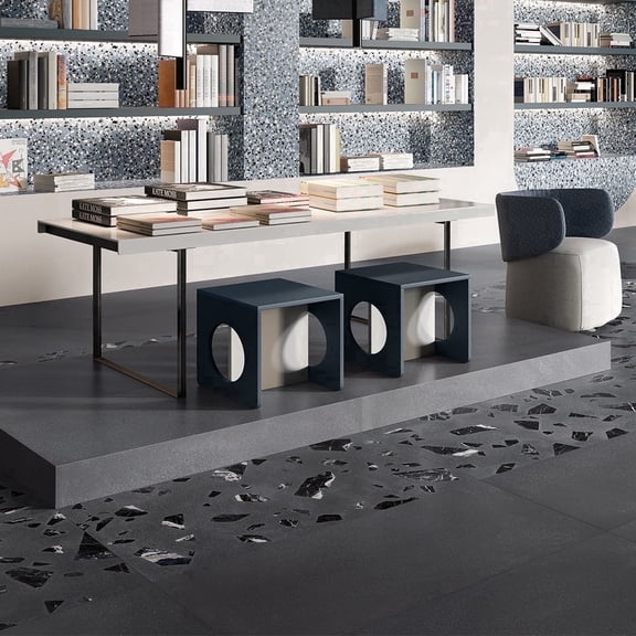 The Tile Life Terrazzo 2.0 4" x 4" Rock Dark Grey Matte Porcelain Tile Sample