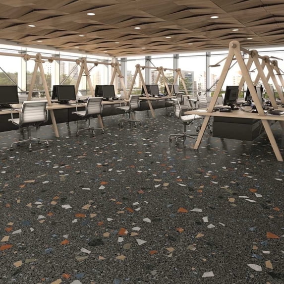 The Tile Life Terrazzo 24" x 24" Black Multi Matte Porcelain Floor and Wall Tile, Case of 4