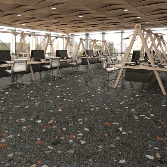 The Tile Life Terrazzo 6" x 6" Black Multi Matte Porcelain Tile Sample, 1 Piece