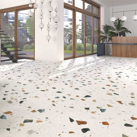 The Tile Life Terrazzo 24" x 24" White Multi Matte Porcelain Floor and Wall Tile, Case of 4
