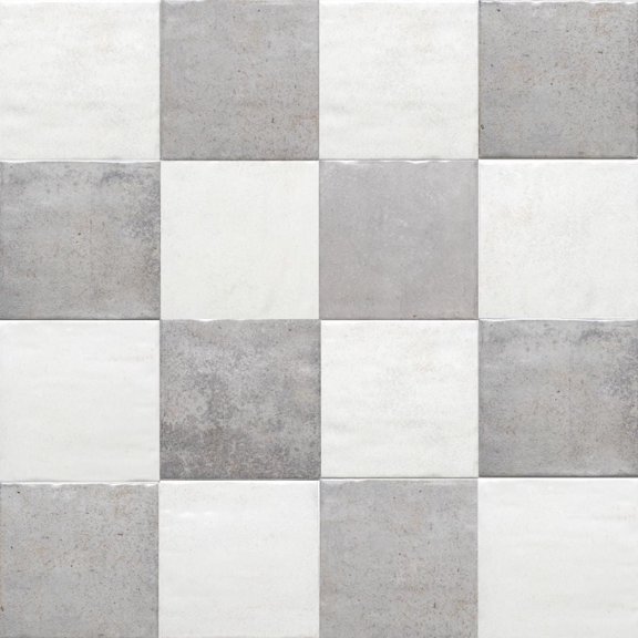 The Tile Life Vela 4" x 4" Checkerboard Clean & Dim Grey Glossy Porcelain Tile Sample