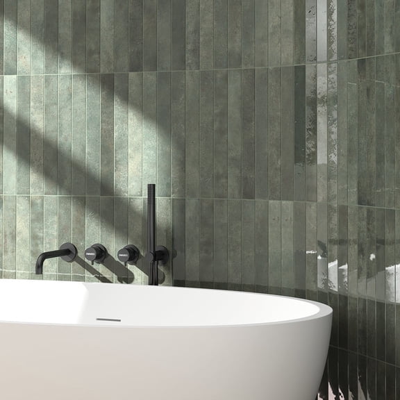 The Tile Life Vela 2" x 16" Oakmoss Glossy Porcelain Subway Wall Tile, Case of 50