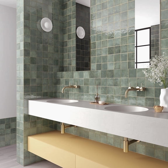 The Tile Life Vela 4" x 4" Oakmoss Glossy Porcelain Wall Tile, Case of 60