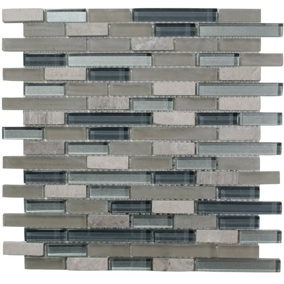 The Tile Life Victory Gray Polished Glass Mosaic Wall Tile 15x12 in 1-Piece