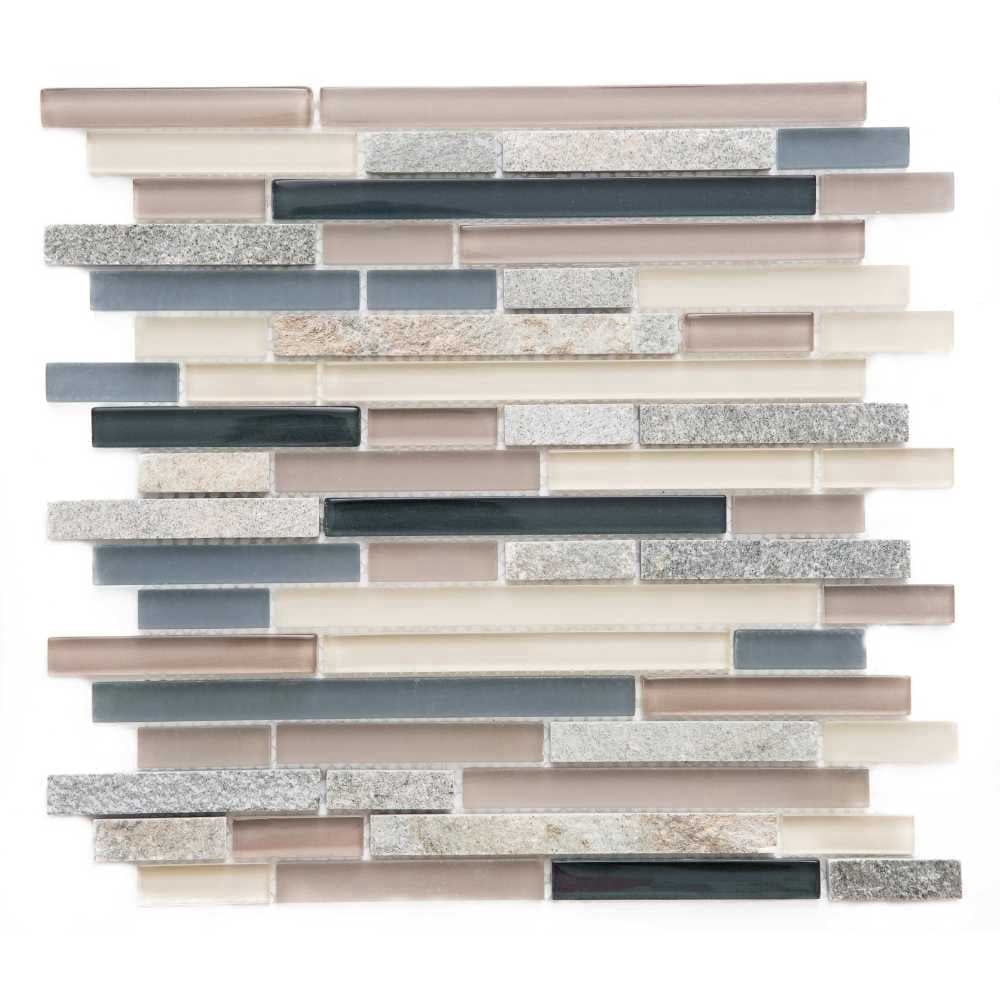 The Tile Life Victory Brick Linear 4 x 4 Beach Wave Glass Mixed Mosaic Tile Sample 1 Piece