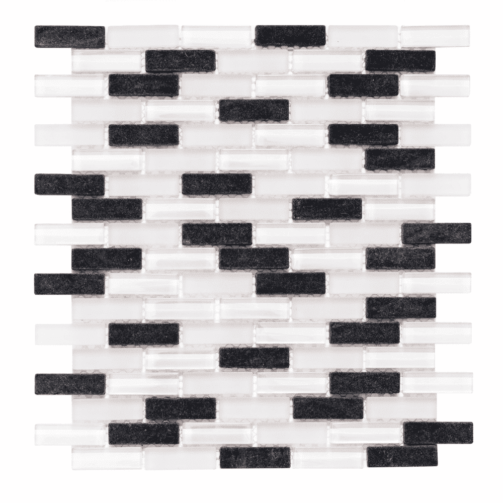 The Tile Life Victory Mixed Brick 12x12 Black/ White Glass Backsplash Wall - 1 Sheet (1 Sq. ft.)