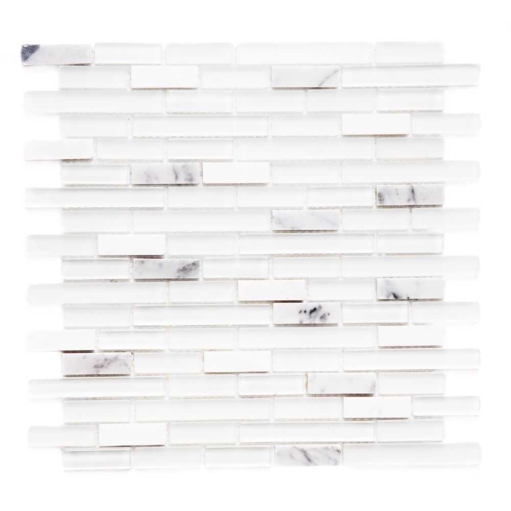 The Tile Life Victory Mixed Brick 12x12 Carrara Glass Backsplash Wall Tile - 1 Sheet (1 Sq. ft.)