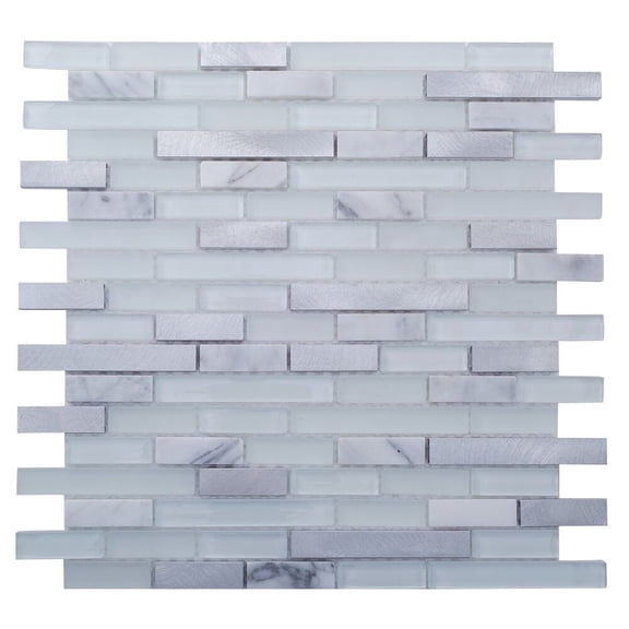 The Tile Life Victory Brick Linear 4 x 4 Carrara/ Steel Glass Mixed Mosaic Tile Sample 1 Piece