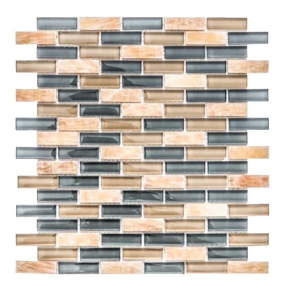 The Tile Life Victory Brick Linear 4 x 4 Ocean Sand Glass Mixed Mosaic Tile Sample 1 Piece