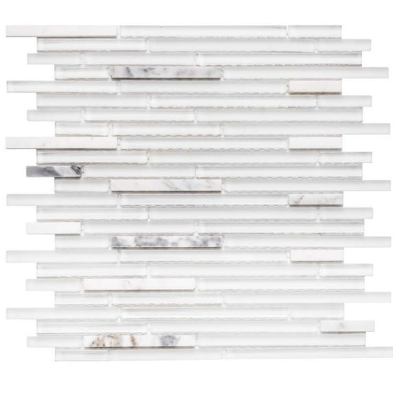 The Tile Life Victory Sleek Brick Carrara 1x3 Glass Mosaic Wall Tile - 1 Sheet (1 Sq. ft.)