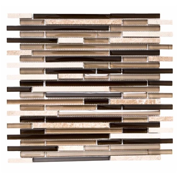 The Tile Life Victory Sleek Brick Cappuccino 1x3 Glass Mosaic Wall Tile - 1 Sheet (1 Sq. ft.)