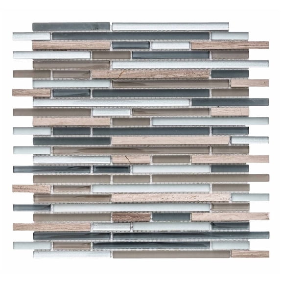 The Tile Life Victory Sleek Brick 4" x 4" Gray Satin Glass Mosaic Wall Tile Sample 1 Piece