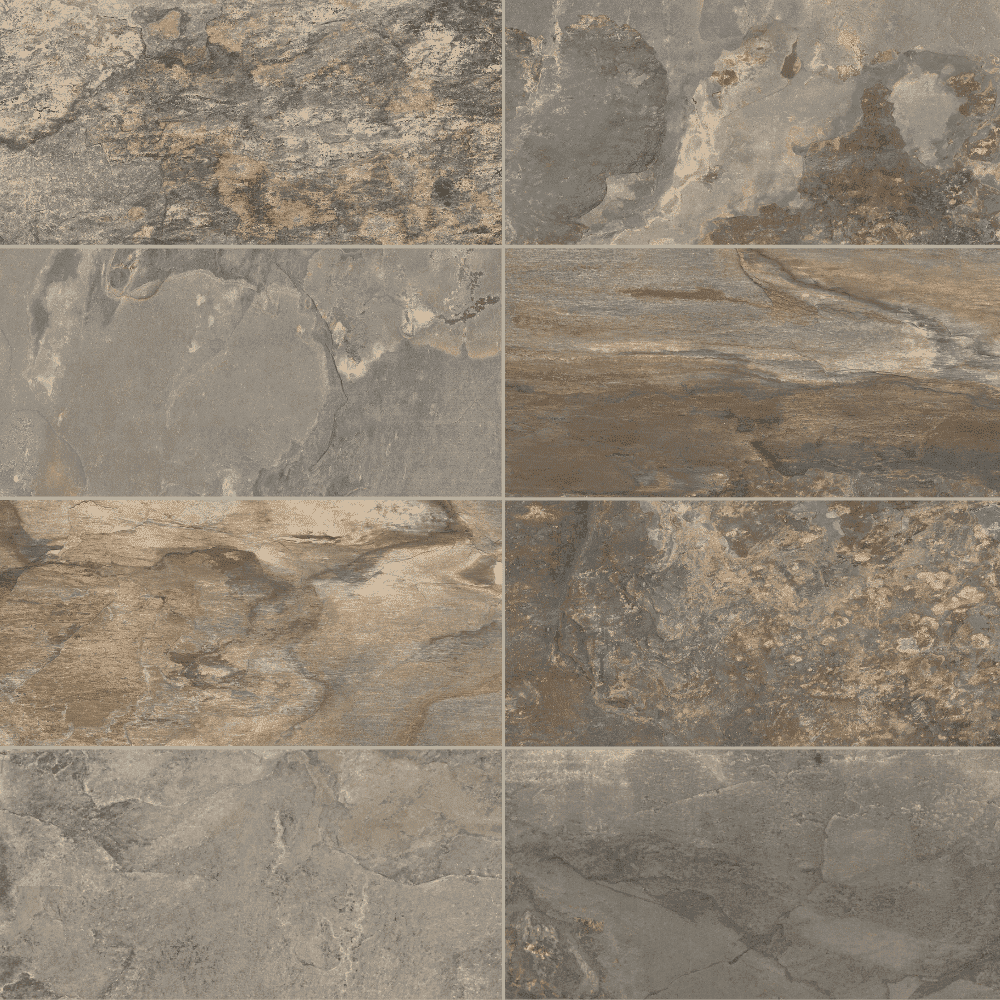Multi Brown 12" x 24" Matte Porcelain Stone Look Wall & Floor Tile