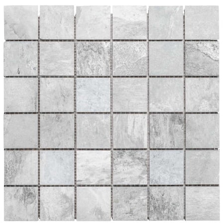 The Tile Life Wells Stone Slate 2" x 2" Blue Porcelain Mosaic Floor and Wall Tile, 1 Sheet