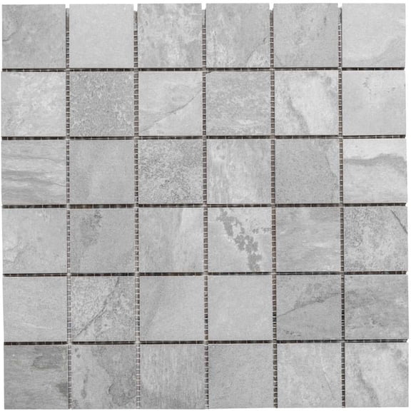 The Tile Life Wells Stone Slate 4" x 4" Gray Porcelain Mosaic Tile Sample
