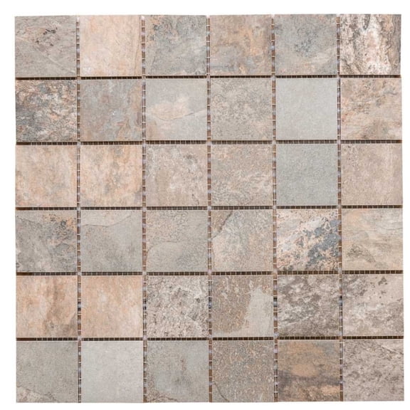 The Tile Life Wells Stone Slate 4" x 4" Multi Brown Porcelain Mosaic Tile Sample, 1 Piece