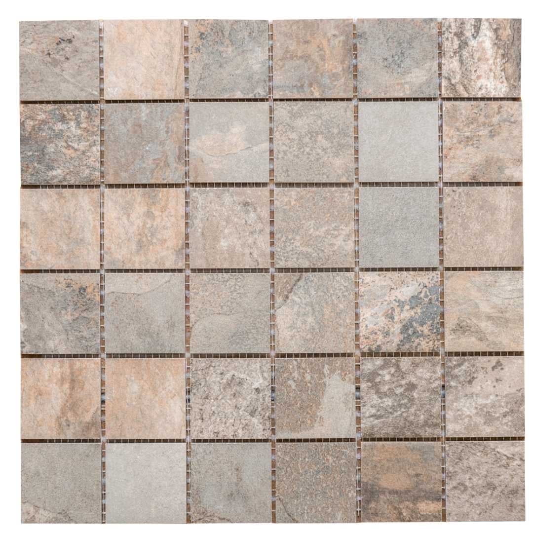 The Tile Life Wells Stone Slate 2" x 2" Multi Brown Porcelain Mosaic Tile, Case of 11