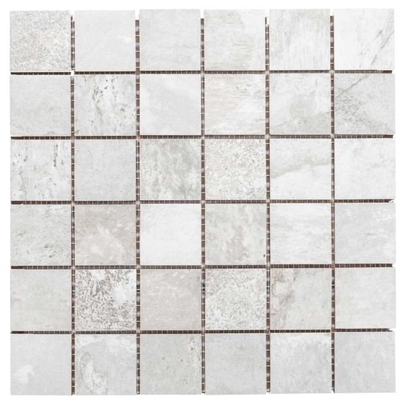 The Tile Life Wells Stone Slate 2" x 2" White Porcelain Mosaic Floor and Wall Tile, 1 Sheet