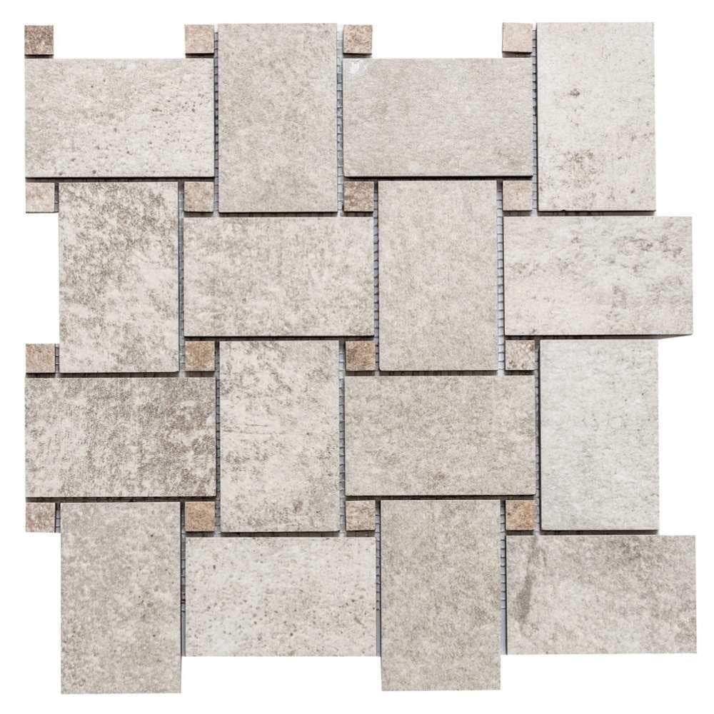 The Tile Life Wilds 2" x 4" Basketweave Bone Matte Porcelain Mosaic Floor and Wall Tile, 1 Sheet