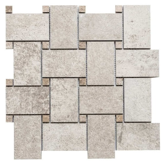 The Tile Life Wilds Bone Porcelain Basketweave Mosaic Floor and Wall Tile, 12" x 12", 6 Pc.