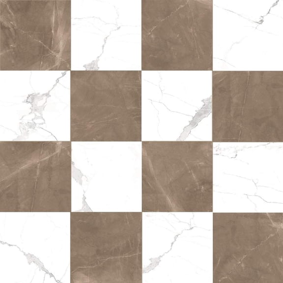 The Tile Life Windsor Checkerboard 12" x 12" Bronze & Calacatta Polished Porcelain Floor and Wall Tile, Case (32 Tiles)