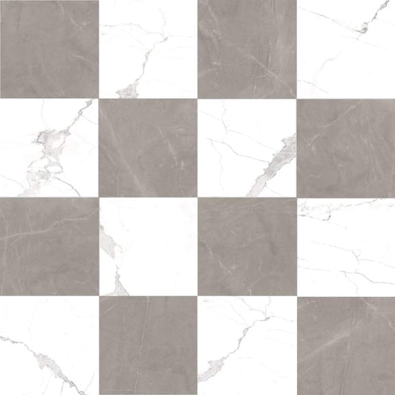 The Tile Life Windsor Checkerboard 4" x 4" Calacatta & Gris Matte Porcelain Tile Sample 1 Piece