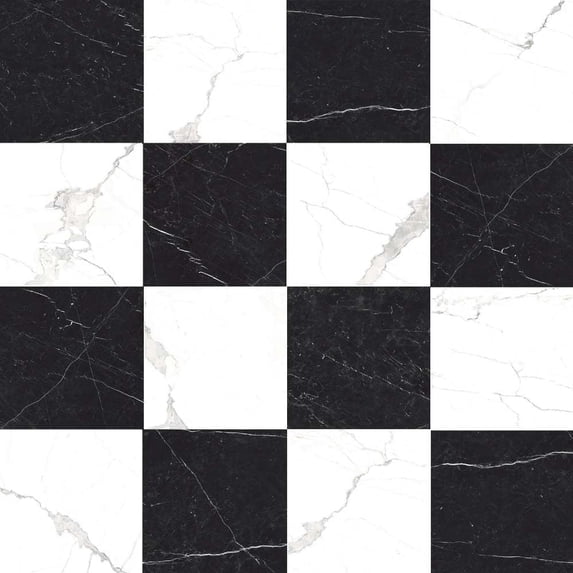 The Tile Life Windsor 4" x 4" Checkerboard Calacatta & Nero Marquina Matte Porcelain Tile Sample