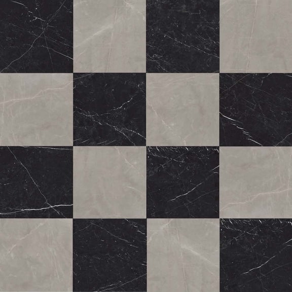 The Tile Life Windsor Checkerboard 4" x 4" Gris & Nero Marquina Matte Porcelain Tile Sample 1 Piece