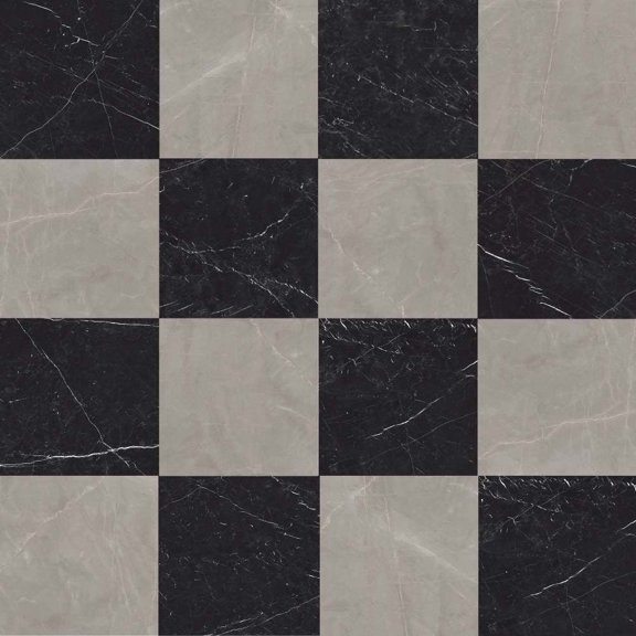 The Tile Life Windsor Checkerboard 4" x 4" Gris & Nero Marquina Matte Porcelain Tile Sample, 1 Piece
