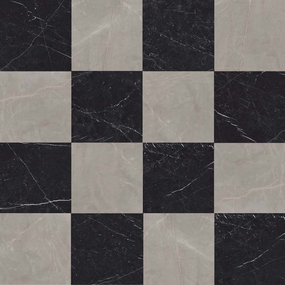 The Tile Life Windsor Checkerboard 4" x 4" Gris & Nero Marquina Matte Porcelain Tile Sample, 1 Piece