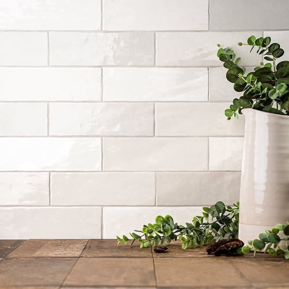 The Tile Life Zellige 2.5" x 8" Blanco Glossy Ceramic Subway Wall Tile, Case of 42