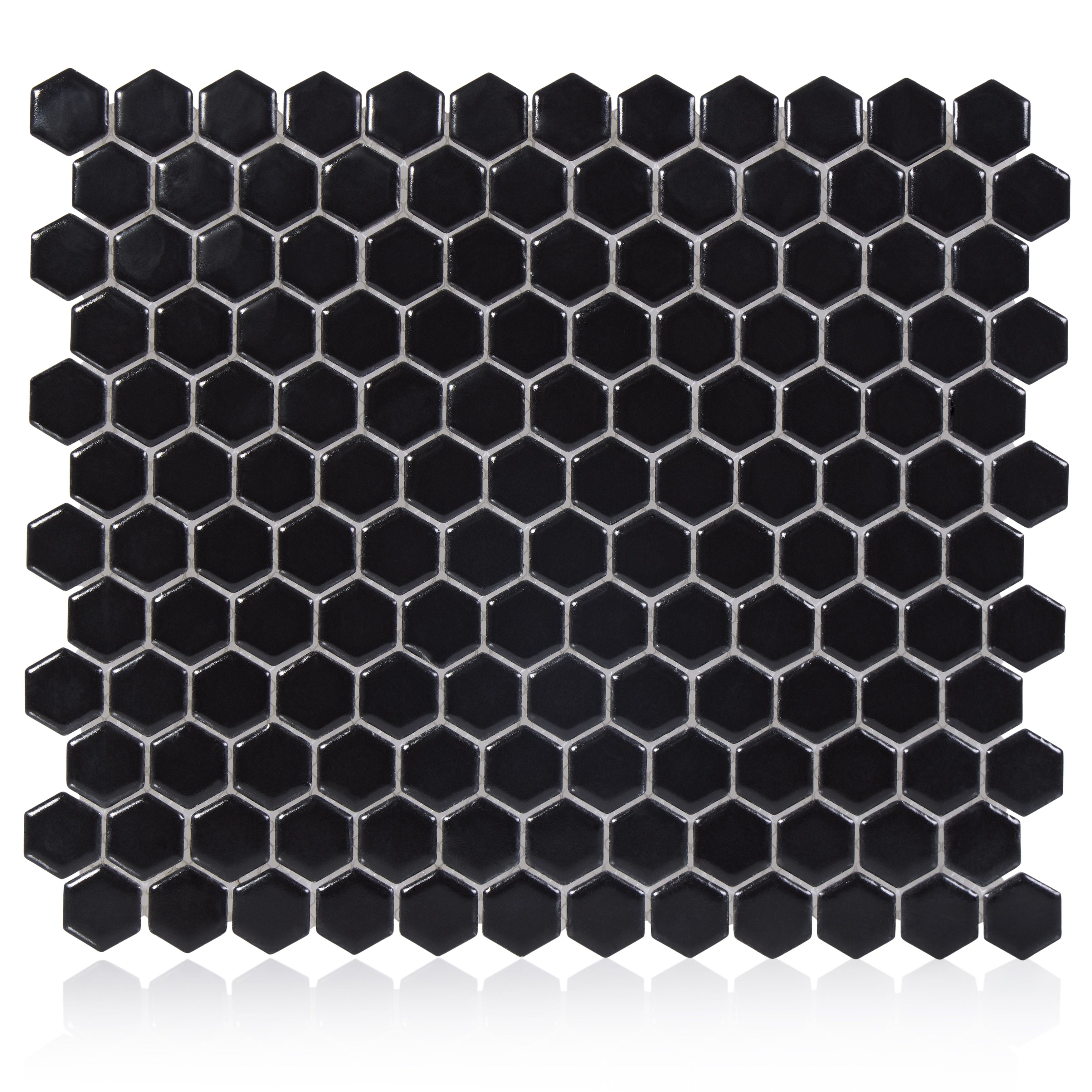 The Tile Project Hexagon Black 1-Inch Satin Mosaic Tile - 1 Full Piece