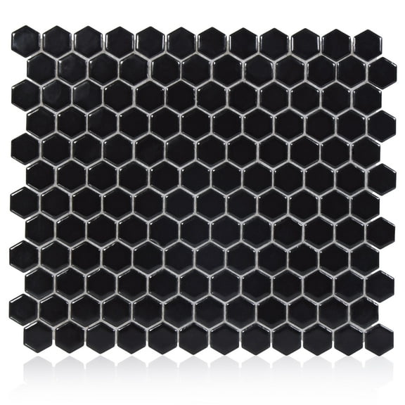 The Tile Project Hexagon Black 1-Inch Satin Mosaic Tile - 1 Full Piece