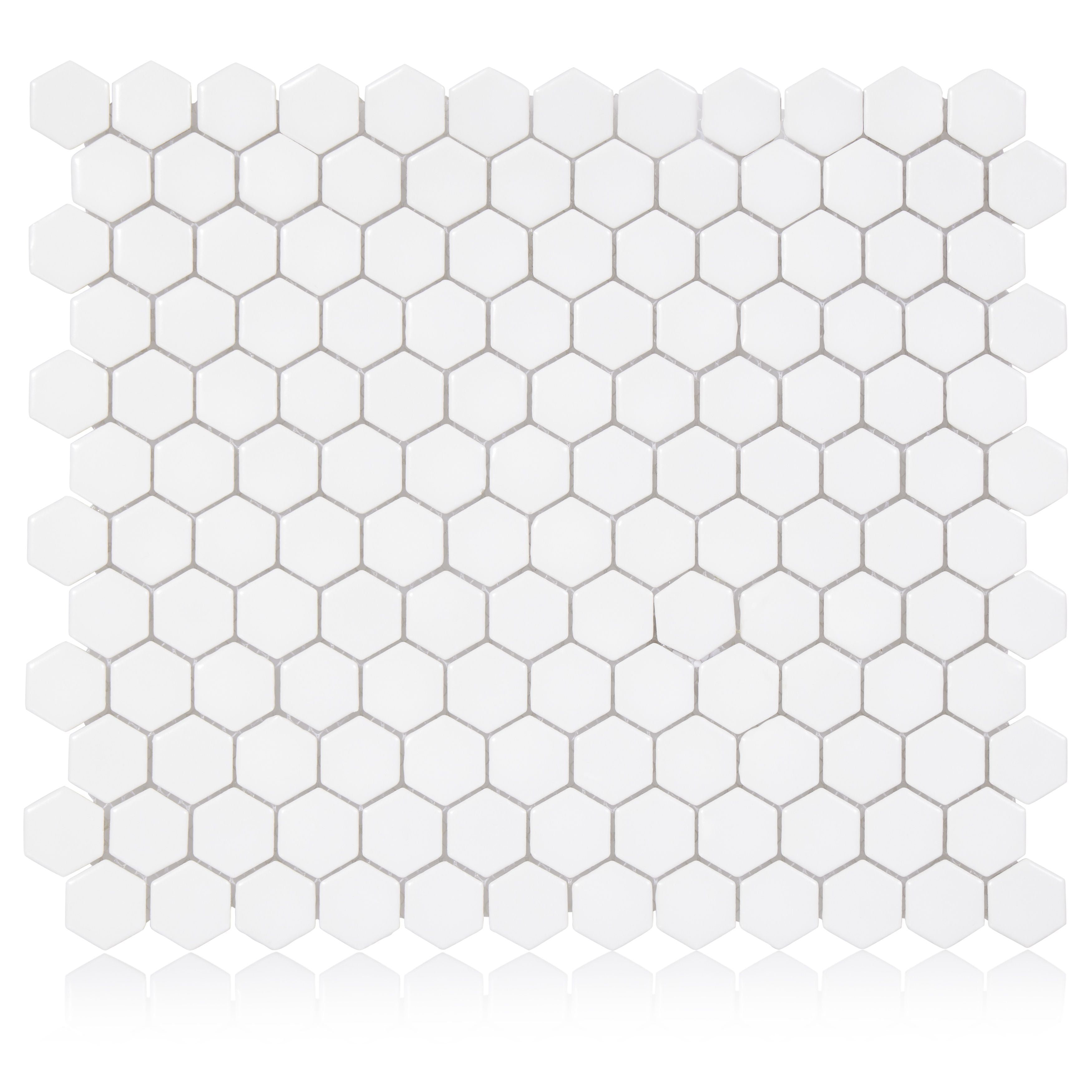 The Tile Project Hexagon White 1-Inch Satin Mosaic Tile - 20 Pieces per case
