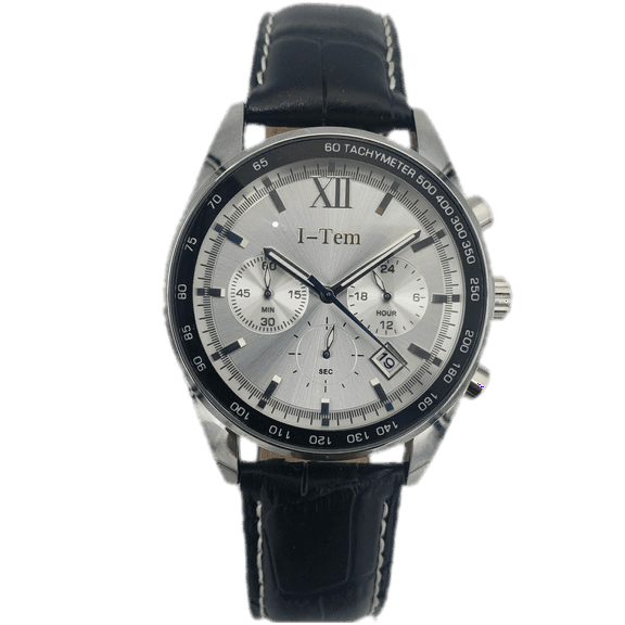 The Time Sensor I-TW30B Men's 22 mm Stainless Steel Chronograph Wristwatch, Black Leather