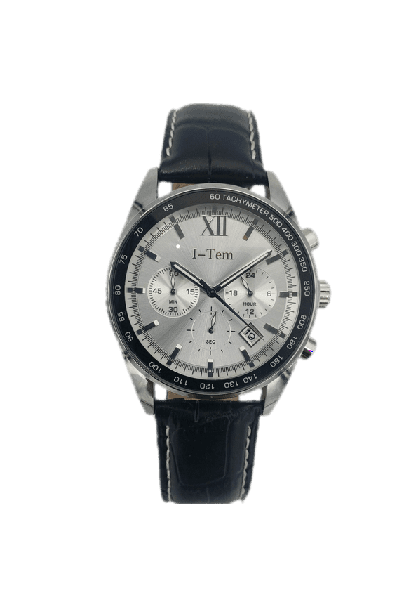 The Time Sensor I-TW30B Men's 22 mm Stainless Steel Chronograph Wristwatch, Black Leather