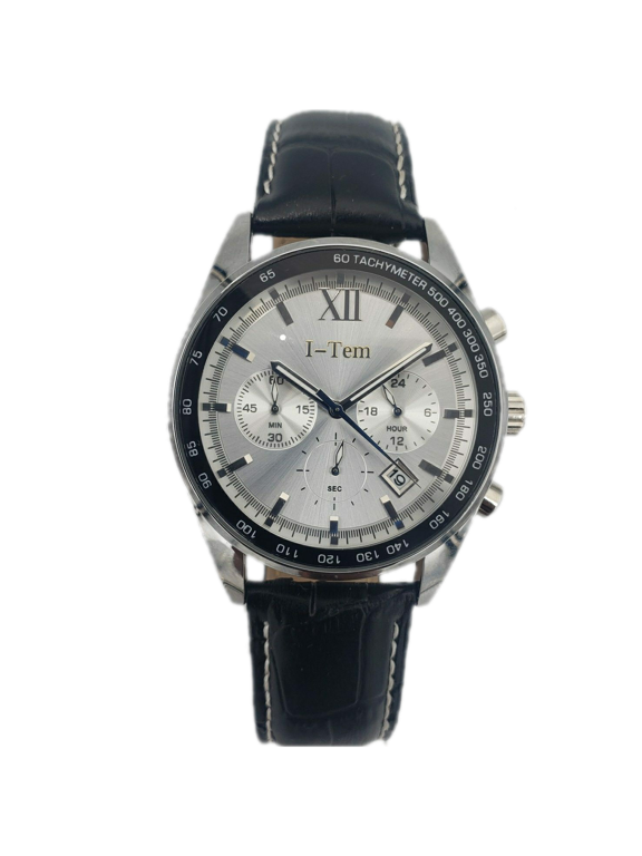 The Time Sensor I-TW30B Men's 22 mm Stainless Steel Chronograph Wristwatch, Black Leather