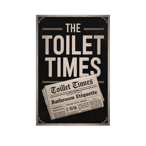 The Toilet Times Retro Bathroom Poster with Newspaper Headlines About Bathroom Etiquette for Wall Decor Canvas Poster