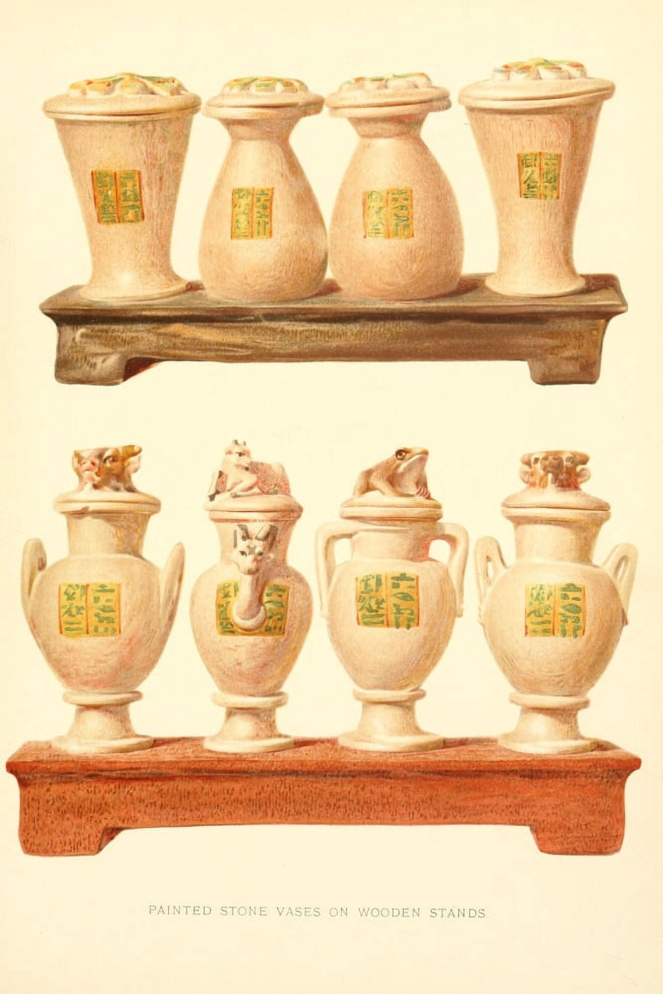 The Tomb of Iouiya & Touiyou 1907 Painted stone vases on wooden stands Canvas Art - Howard Carter (18 x 24)