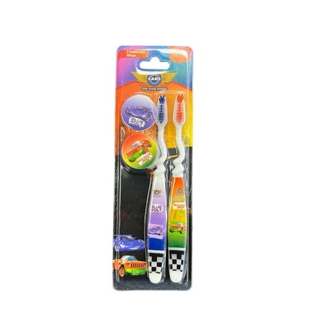 The Toon Studio Car 2-Count Kids Toothbrush with Cap, Soft (Total 2 Toothbrushes)