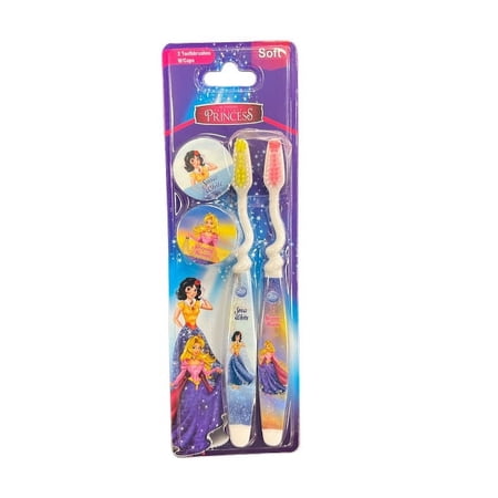The Toon Studio Princess 2-Count Kids Toothbrush with Cap, Soft (2 Toothbrushes)