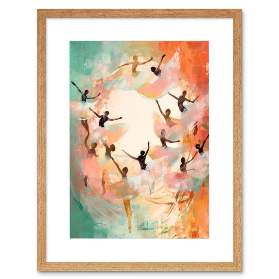 The Tornado Ballet Oil Painting Abstract Turquoise Pink Musical Swirl Dancers Artwork Framed Wall Art Print 9X7 Inch