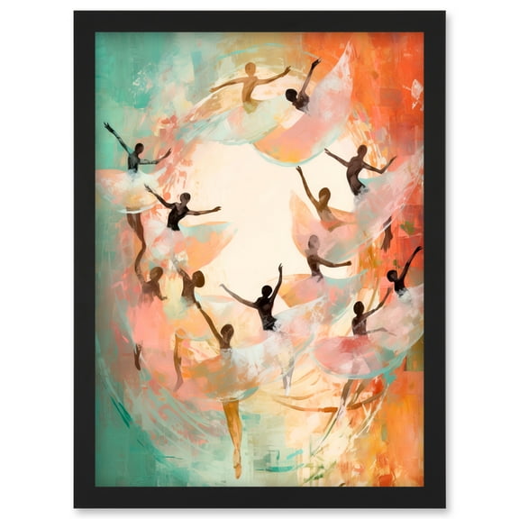 The Tornado Ballet Oil Painting Abstract Turquoise Pink Musical Swirl Dancers Artwork Framed Wall Art Print A4