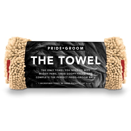 PRIDE AND GROOM The Towel | Thick, Soft, Super Absorbent Microfiber Towel for Dogs & Pets That is Quick Drying, Holds 7 Times its Weight in Water and Has Dual Pockets for Your Hands