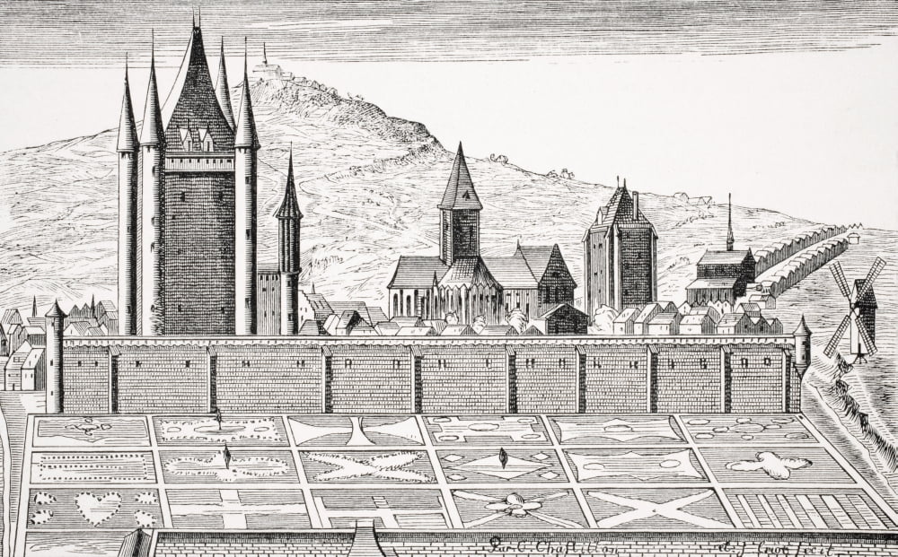 The Tower Of The Temple In Paris From An Engraving Of The Topography Of Paris Canvas Art - Ken Welsh Design Pics (36 x 22)