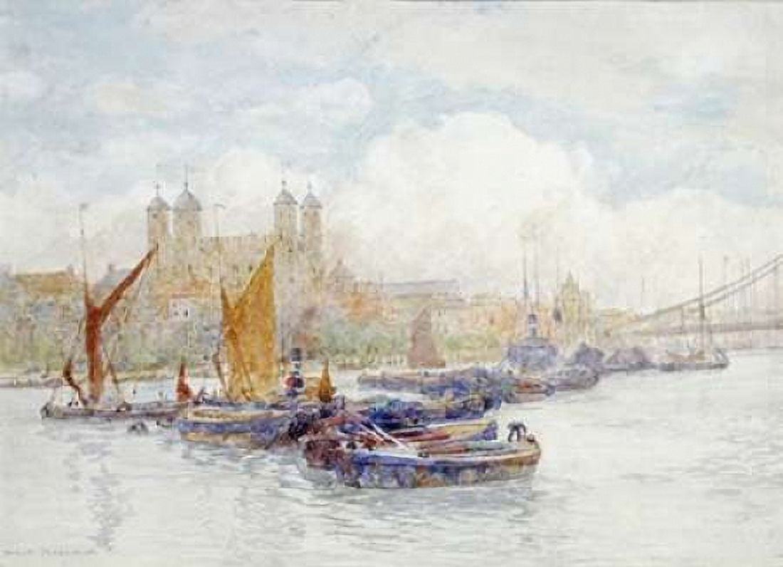 The Tower of London From The Thames Canvas Art - Herbert Menzies Marshall (18 x 24)