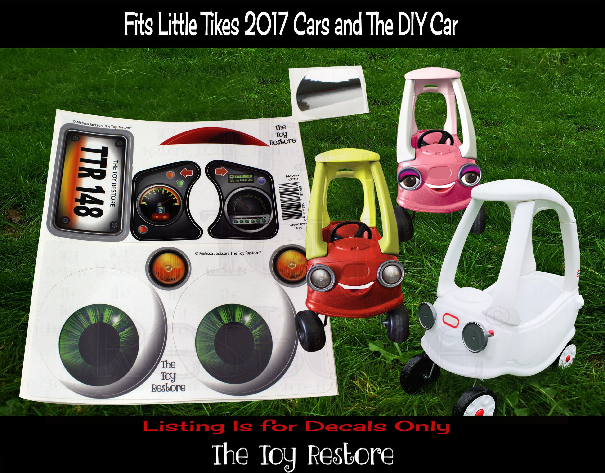 The Toy Restore Replacement Stickers fits 2017 Little Tikes Tykes Custom Cozy Coupe Car Boy Green Eyes Walmart